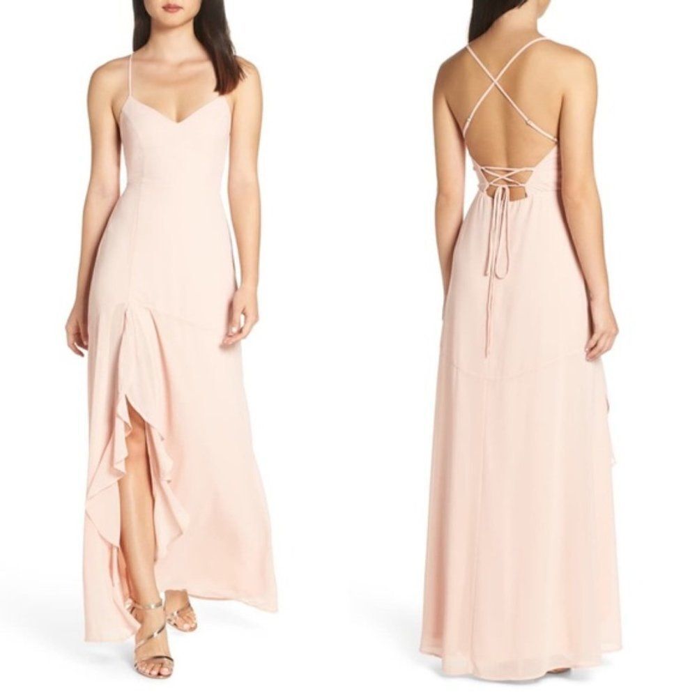 Lulu's Luxurious Love Blush Lace-Up Maxi Dress size XL in Blush